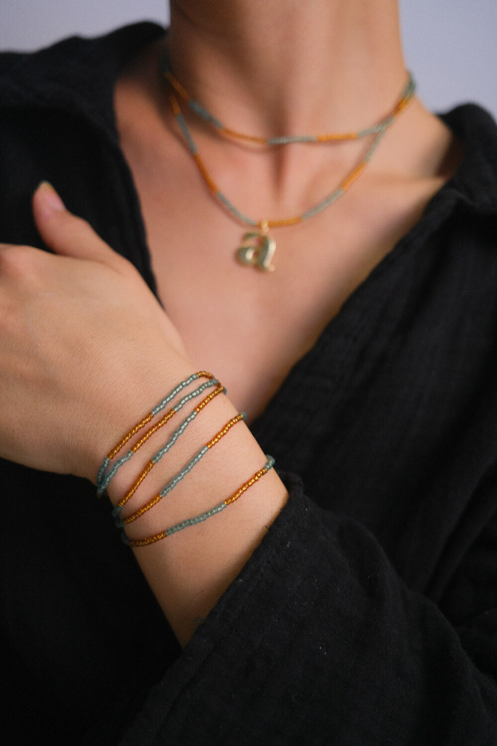 DUO - Collier et bracelet wrap "Moss Gold"