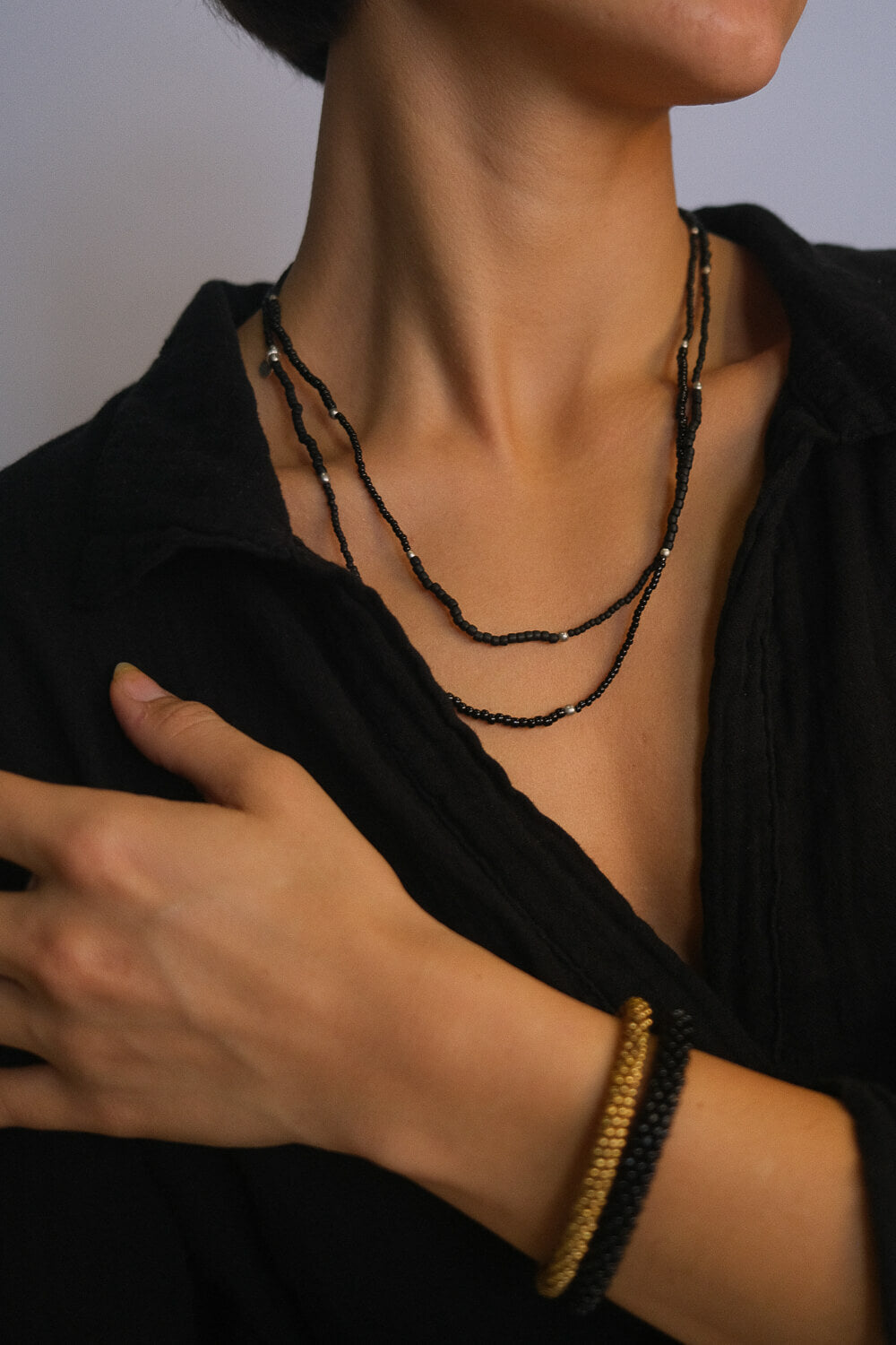 ORION - Long stretch bracelet with silver beads