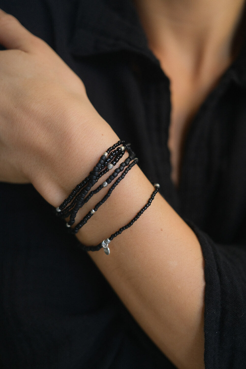 ORION - Long stretch bracelet with silver beads